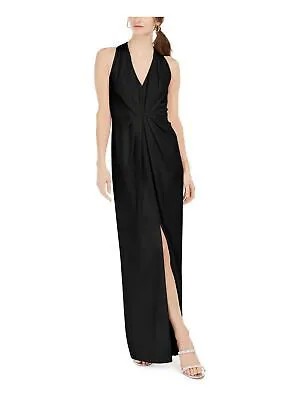 ADRIANNA PAPELL Женское черное вечернее платье-футляр полной длины с разрезом на шее и бретельками 8