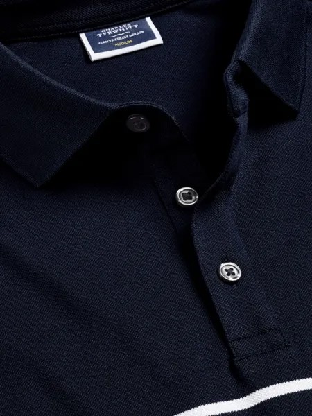 Рубашка-поло в полоску из пике Charles Tyrwhitt, темно-синяя и белая