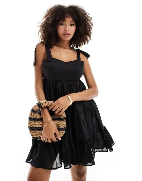 Черное пляжное платье мини с завязками на плечах Vero Moda