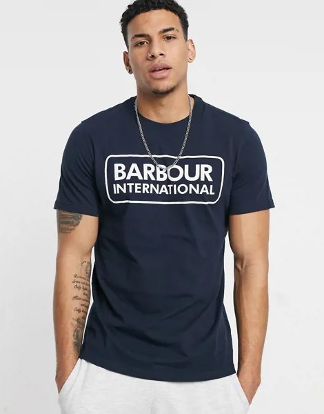 Темно-синяя футболка с большим логотипом Barbour International-Темно-синий