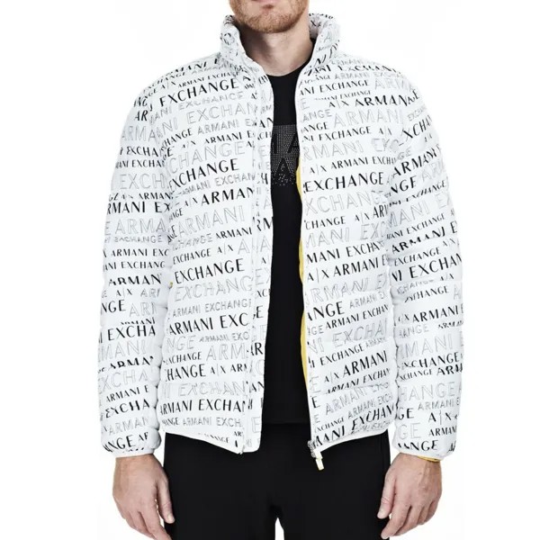СЗТ: A|X ARMANI EXCHANGE Мужская стеганая куртка-пуховик с логотипом: БЕЛЫЙ: S - L