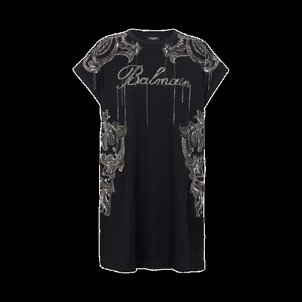 Шорты Balmain Sleeveless Embroidered Paisley Chains Dress 'Black/Old Silver', черный