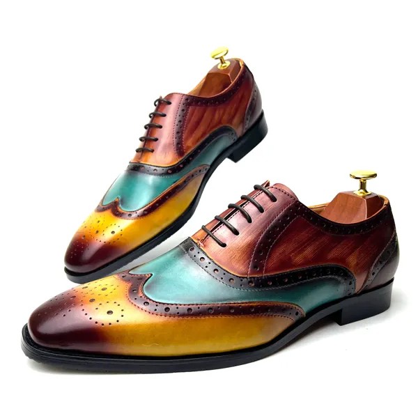 Туфли мужские кожаные на шнуровке, модные дизайнерские классические туфли, разноцветные, повседневные, для свадьбы, бизнеса, офиса, оксфорд...
