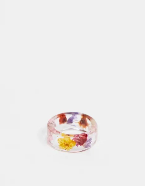 Кольцо из пластика и прозрачного каучука с ярким цветочным узором ASOS DESIGN-Многоцветный