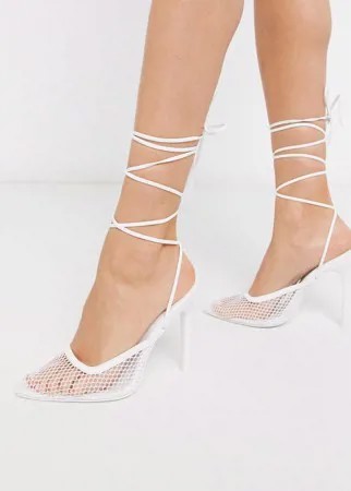 Белые сетчатые туфли на каблуке с завязкой Public Desire-Белый