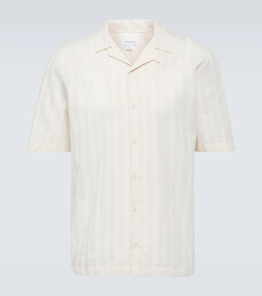 Хлопковая рубашка для боулинга в полоску с вышивкой Sunspel, бежевый