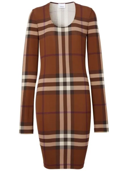 Платье из джерси в клетку Burberry, коричневый