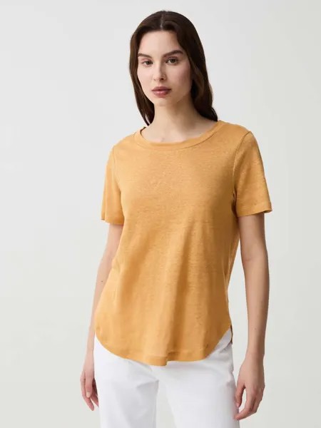 Льняная футболка с круглым вырезом Ovs, цвет ochre yellow