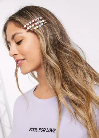 Набор из 3 золотистых заколок для волос с буквами и бусинами ASOS DESIGN-Золотой