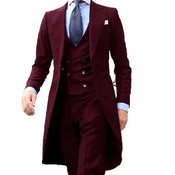 Новое поступление 2022, длинное пальто, дизайнерский бордовый мужской костюм, мягкий мужской смокинг, блейзер для выпускного вечера, на заказ,...