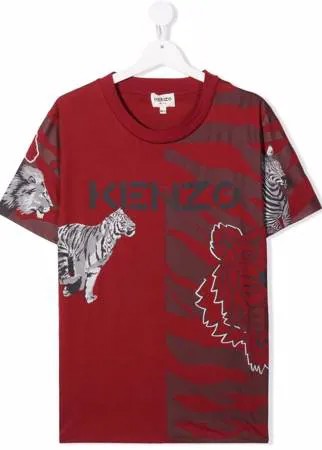 Kenzo Kids футболка с анималистичным принтом и логотипом