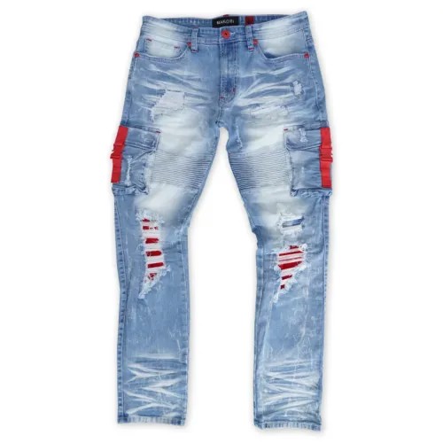 Светлые байкерские джинсы Makobi Railay с боковыми карманами - 36x32