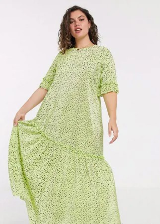 Зеленое платье макси с цветочным принтом ASOS DESIGN Curve-Зеленый цвет