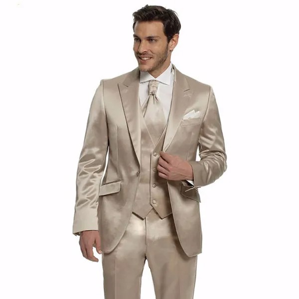 2018 новый лацкан с тупым углом; Смокинг для жениха на одной пуговице специальный жениха золотые шерстяные мужские костюмы деловой ужин одежд...