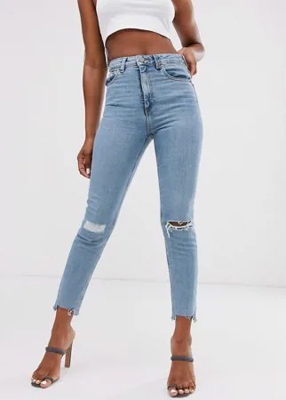 Рваные зауженные джинсы в винтажном стиле с завышенной талией ASOS DESIGN Farleigh-Голубой