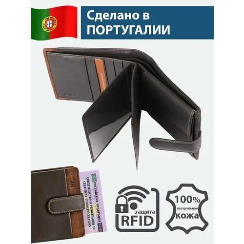 Вместительное мужское портмоне с карманом для СТС и RFID-защитой. Натуральная кожа: наппа, нубук. MP, Португалия. B123168R CASTANHO