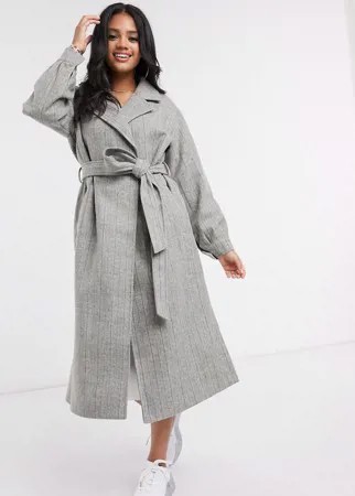 Пальто в тонкую полоску с объемными рукавами Missguided-Серый