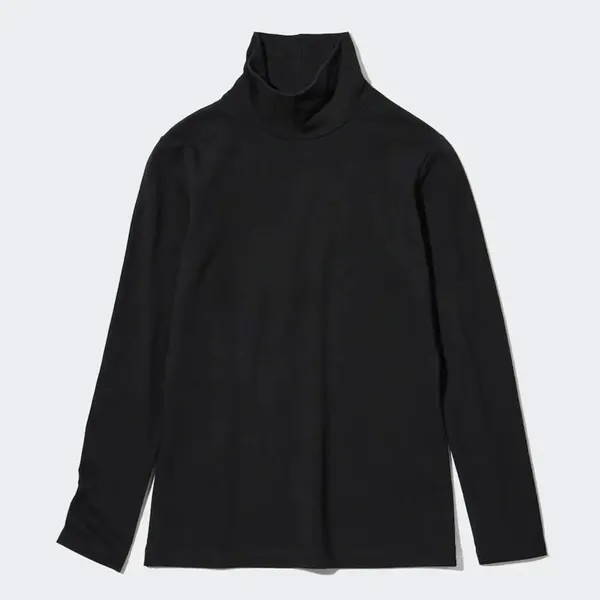 Лонгслив Uniqlo Cotton Turtleneck Thermal Top, чёрный