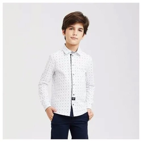 Сорочка для мальчика, трикотажная, на кнопках, Silver Spoon, SSFSB-028-14002-213 (140 белый в ромбик)