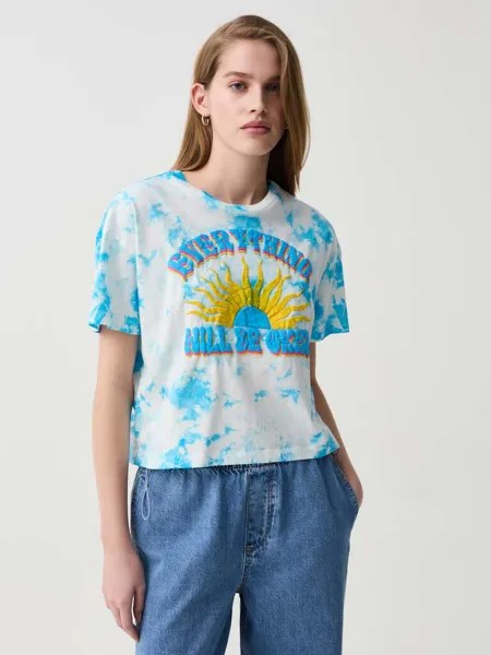 Футболка Tie-Dye с принтом солнца и буквами Ovs, цвет white/light blue