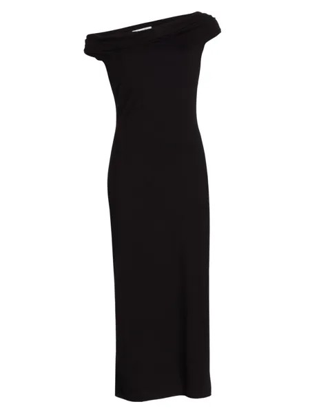 Платье миди на одно плечо с драпировкой Jaman Reformation, черный