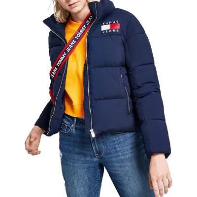 Tommy Jeans Женская темно-синяя короткая теплая куртка-пуховик с логотипом L BHFO 6480