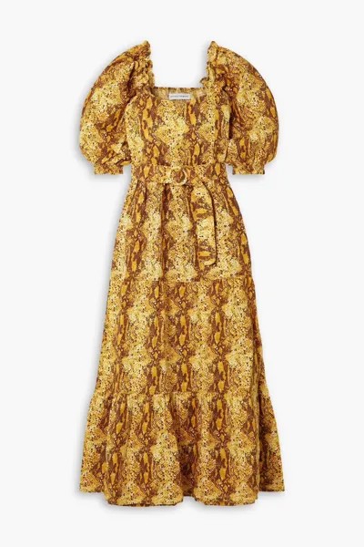 Ярусное льняное платье миди Rumi со змеиным принтом Faithfull The Brand, цвет Animal print