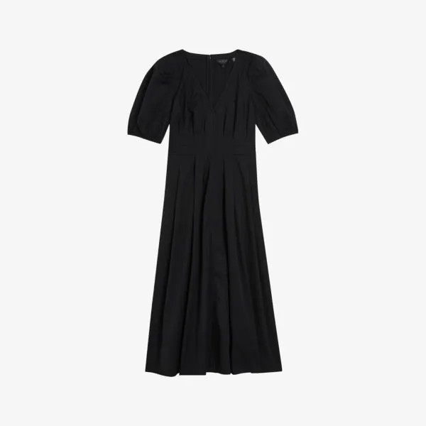 Платье миди ledra из эластичного хлопка с v-образным вырезом и объемными рукавами Ted Baker, черный