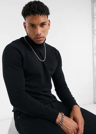 Черная трикотажная водолазка из смесового органического хлопка Burton Menswear-Черный