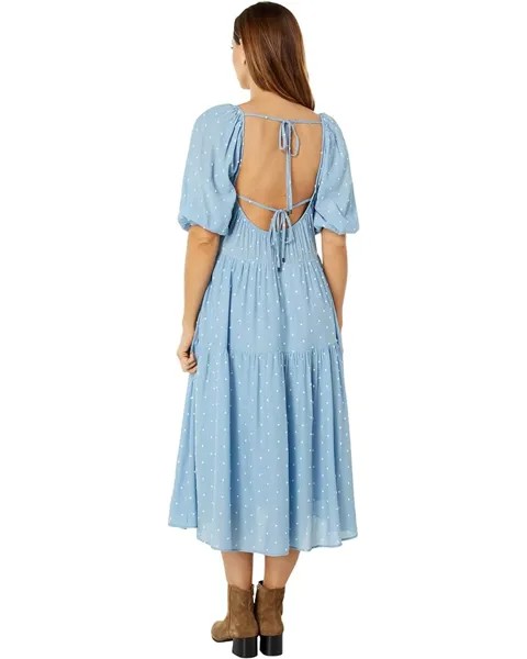 Платье MOON RIVER Clip Dot Midi Tiered Dress, синий