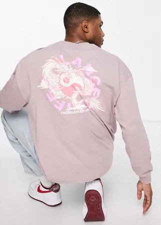 Фиолетовый oversized-лонгслив из органического хлопка с принтом в виде сувенира на спине ASOS DESIGN-Фиолетовый цвет