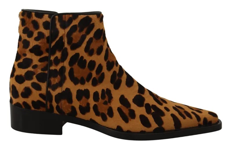 DOLCE - GABBANA Обувь Коричневые и черные кожаные ковбойские сапоги с леопардовым принтом EU37 /US6,5 $1200