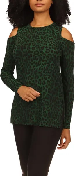 Топ Michael Kors Cheetah Long Sleeve Cold-Shoulder, цвет Moss