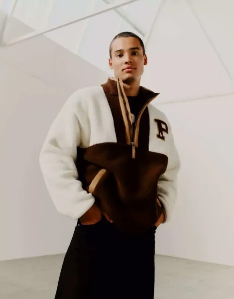 Эксклюзивная коллаборация Polo Ralph Lauren x ASOS из флиса на полумолнии с логотипом кремово-коричневого цвета