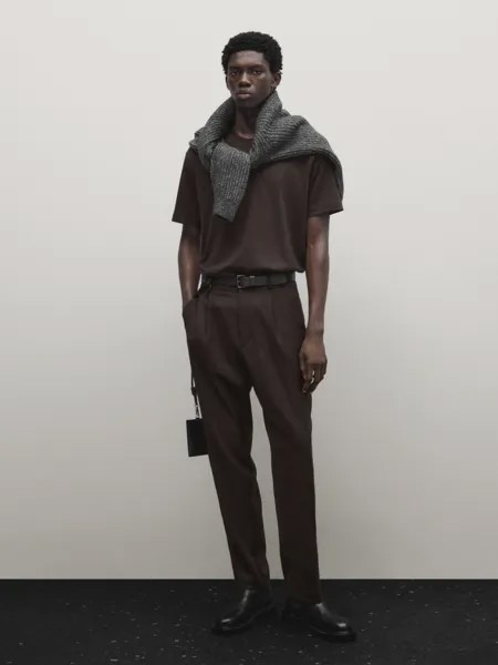 Футболка из полушерсти с коротким рукавом Massimo Dutti, зеленый мох