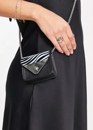 Черно-синяя сумка с принтом под зебру и цепочкой French Connection-Многоцветный