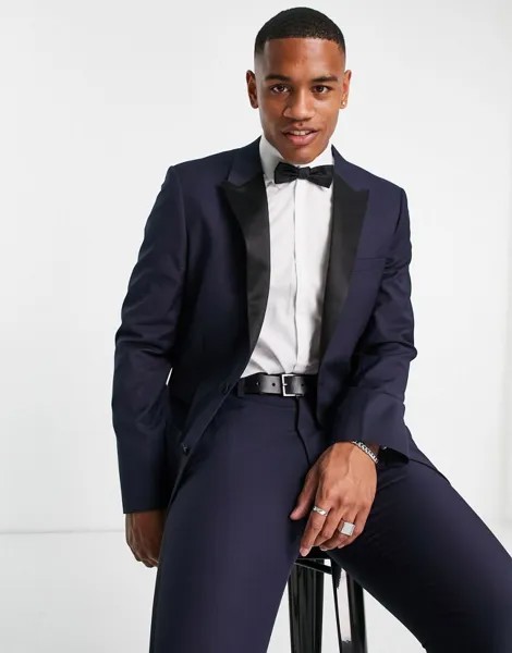 Темно-синий узкий смокинг ASOS DESIGN
