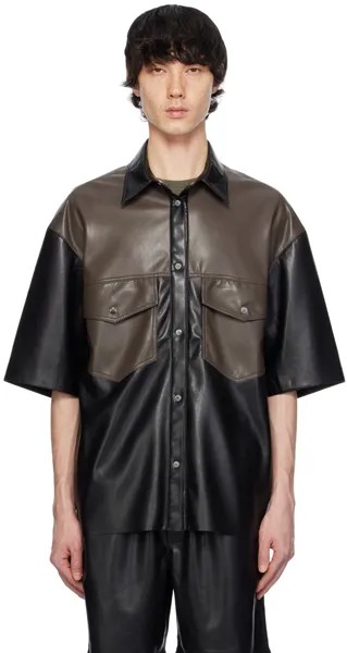 Черно-коричневая рубашка из веганской кожи Mance Nanushka