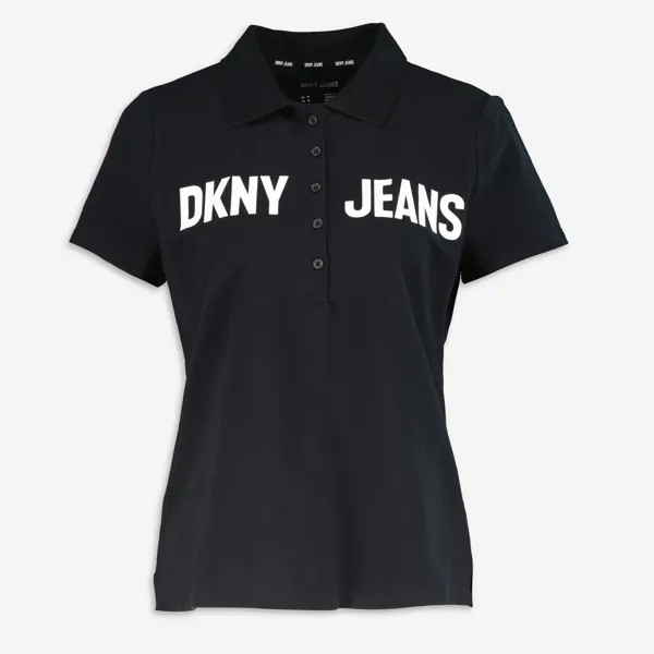 Черная рубашка-поло с белым логотипом DKNY Jeans