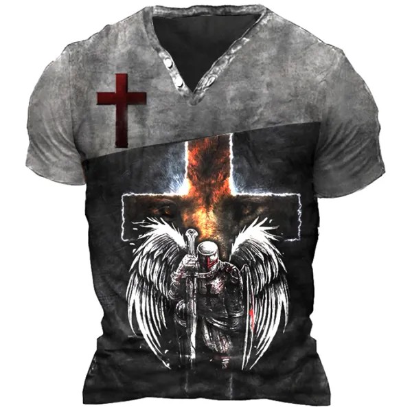 Мужская тактическая футболка Henley на открытом воздухе Templar Jesus Cross