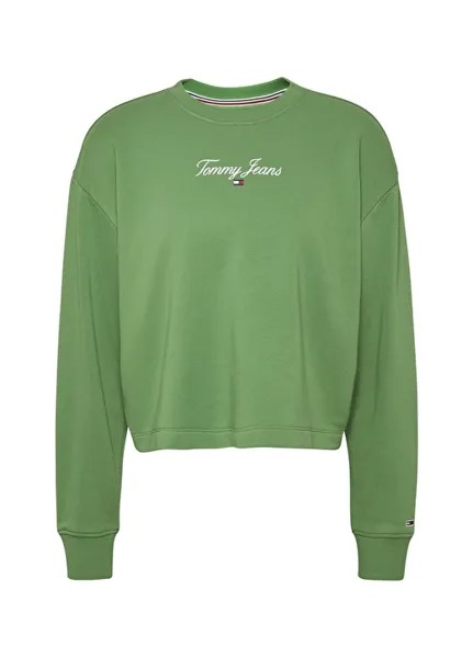 Женский зеленый свитер с круглым вырезом с обычным принтом Tommy Jeans