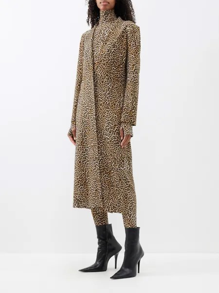 Однобортное трикотажное пальто с леопардовым принтом Norma Kamali, коричневый