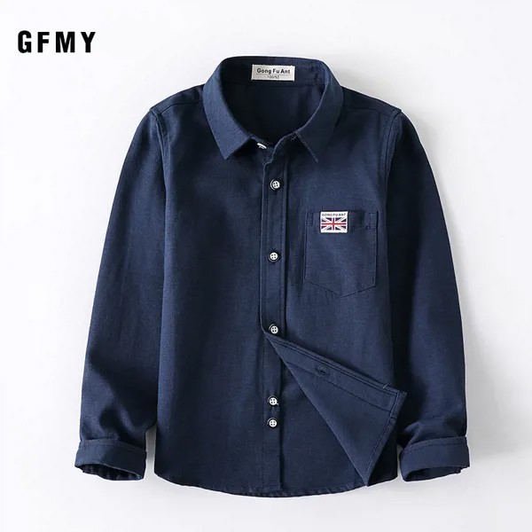 GFMY 2020 новая демисезонная текстильная рубашка из ткани Оксфорд с длинными рукавами, Однотонная синяя белая рубашка для мальчиков, детская повседневная школьная одежда 801