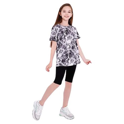 Комплект для девочки (футболка, шорты), цвет серый/чёрный, рост 134 см