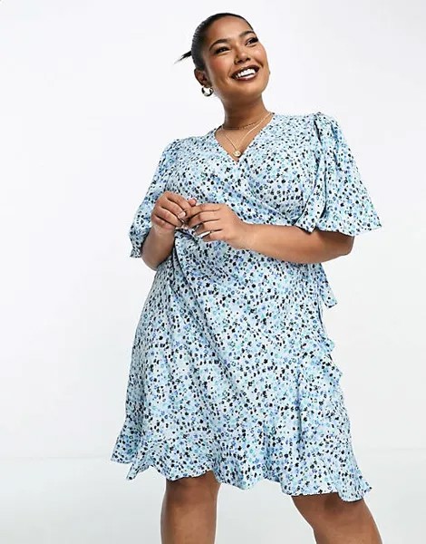Голубое платье мини с запахом спереди Vero Moda Curve