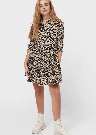 Stradivarius Короткое Платье-Рубашка Цвет Камня S