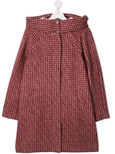 Chloé Kids пальто в ломаную клетку с капюшоном