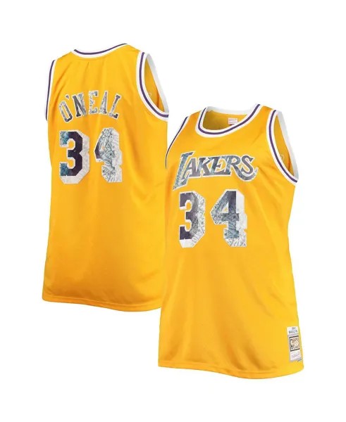 Мужская футболка shaquille o'neal gold los angeles lakers big and tall 1996-97 nba 75th anniversary diamond swingman jersey Mitchell & Ness