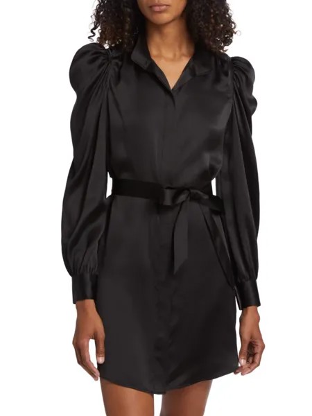 Шелковое мини-платье Gillian с пышными рукавами Frame, черный