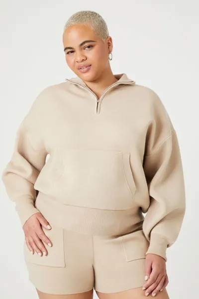 Свитер больших размеров, вязаный пуловер с молнией до половины Forever 21, серо-коричневый